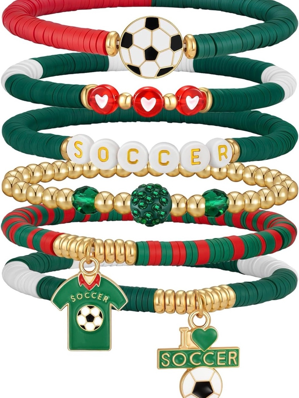 Mexico Soccer Futbol Charm Bracelet Stack NWOT